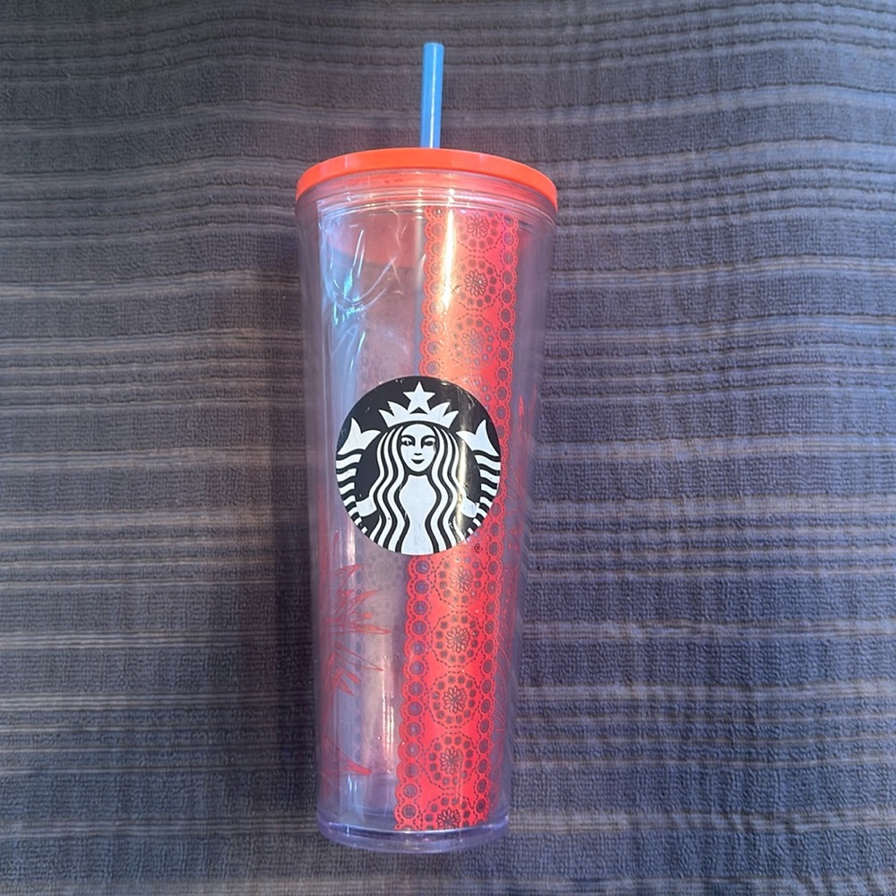 Starbucks red lace cactus reusable cold tumbler